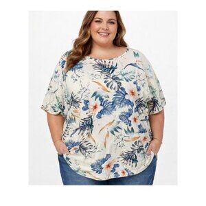 Host Pick *** EMERY ROSE Plus size 5X white floral palm leaves sleeveless